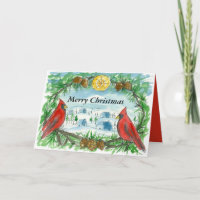 Merry Christmas Red Cardinal Birds Victorian