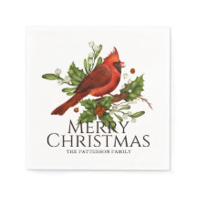 Merry Christmas Red Cardinal Holly Personalised