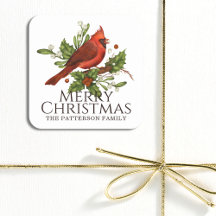 Merry Christmas Red Cardinal Holly Personalised