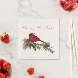 Merry Christmas Red Cardinal On A Branch Napkin