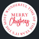 Merry Christmas Red Classic Round Sticker<br><div class="desc">These festive Christmas stickers feature fully editable text that can be customised to suit. For more advanced customisation of this design,  simply select the "Customise It" button above.</div>