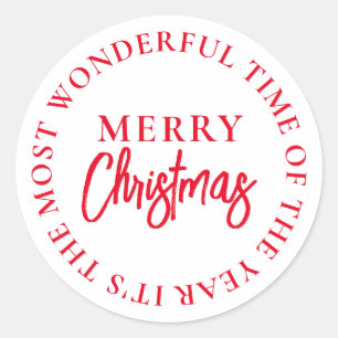 Merry Christmas Red Classic Round Sticker