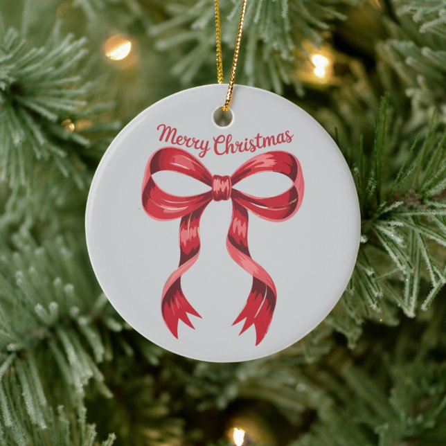 Merry Christmas Red Coquette Bow Girly  Ceramic Tree Decoration (Tree)