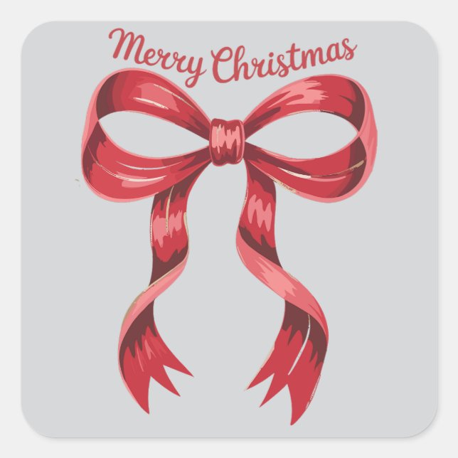 Merry Christmas Red Coquette Bow Girly  Square Sticker (Front)