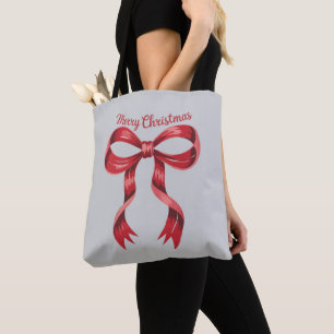 Merry Christmas Red Coquette Bow Girly Tote Bag
