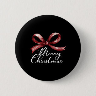 Merry Christmas Red Coquette Bow Merry And Bright  6 Cm Round Badge