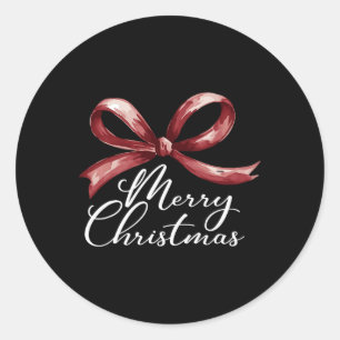 Merry Christmas Red Coquette Bow Merry And Bright  Classic Round Sticker