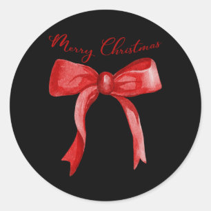 Merry Christmas Red Coquette Bow Merry And Bright Classic Round Sticker