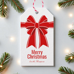 Merry Christmas Red Coquette Bow Personalized Name Gift Tags
