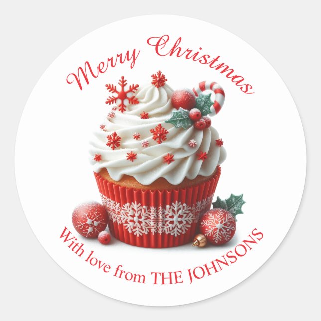 Merry Christmas Red Cupcake With love Sticker (Front)