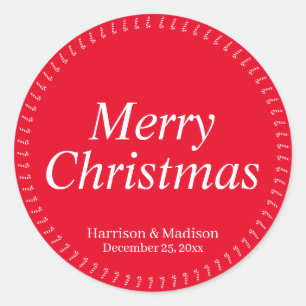 Merry Christmas red custom name gift favour Classic Round Sticker