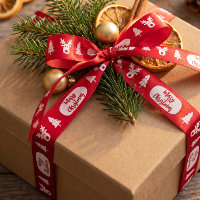Merry Christmas Red Decorated Satin Ribbon