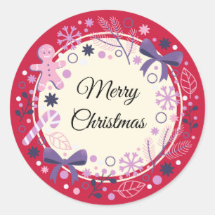 Merry Christmas red decorations Classic Round Sticker