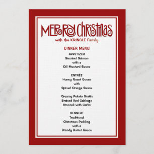 Merry Christmas red Dinner Menu