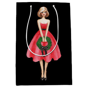 Merry Christmas Red Dressed Lady Gift Bag