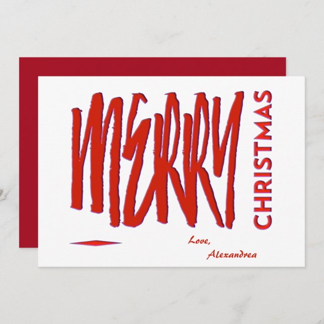 Merry Christmas Red Elegant Modern Script Custom Holiday Card (Front/Back)