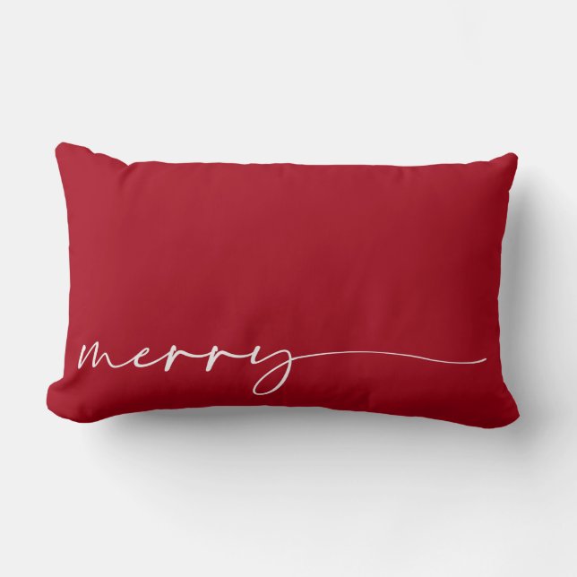 Merry Christmas Red Elegant Script Lumbar Cushion (Front)