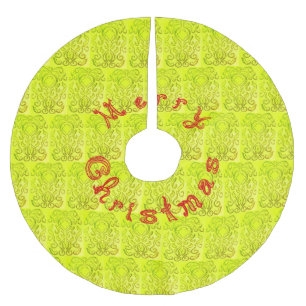 Merry Christmas Red Fabric Font Warm Green Damask Brushed Polyester Tree Skirt