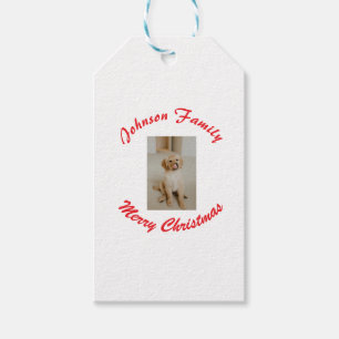 merry christmas red family name pet photo animal m gift tags