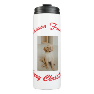 merry christmas red family name pet photo animal m thermal tumbler