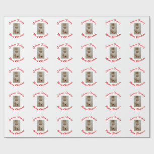 merry christmas red family name pet photo animal m wrapping paper