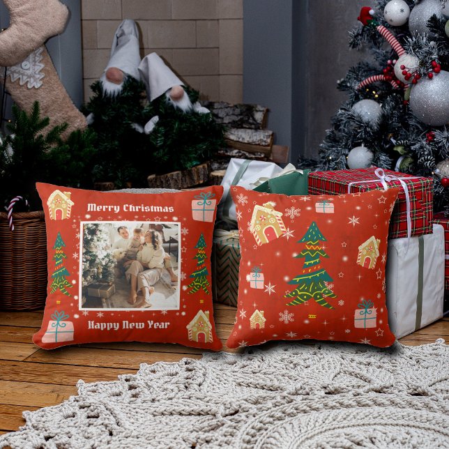 Merry Christmas Red Family Photo  Cushion (Creator Uploaded)