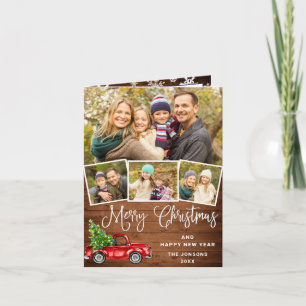 Merry Christmas Red Farm Truck 4 Photo Holiday Card