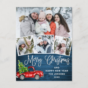 Merry Christmas Red Farm Truck 4 Photo Postcard