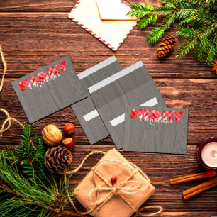 Merry Christmas Red Festive Plaid Script On Wood Envelope