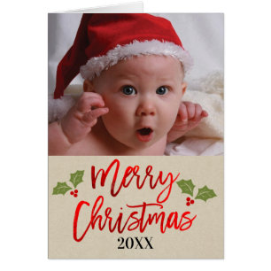 Merry Christmas Red Foil Script Holiday Photo