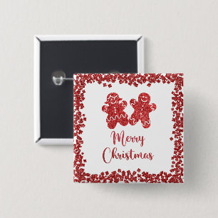 Merry christmas red glitter   15 cm square badge