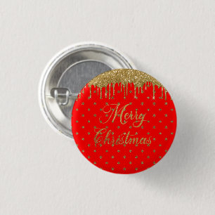 Merry christmas- red glitter 3 cm round badge