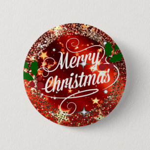 Merry Christmas, red, glitter and shine, 6 Cm Round Badge