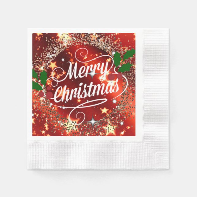 Merry Christmas, red, glitter and shine,  Napkin (Front)