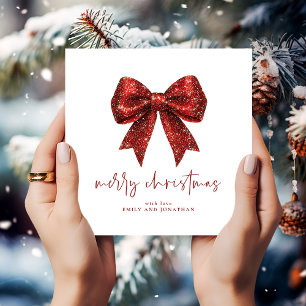 Merry Christmas Red Glitter Coquette Bow White Invitation