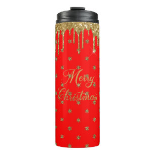 Merry christmas- red glitter   thermal tumbler