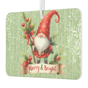 Merry Christmas Red Gnome Glittery Car Air Freshener