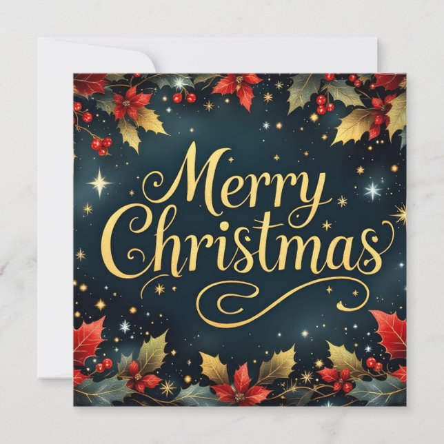 Merry Christmas Red/Gold Berries Thank You Card (Front)