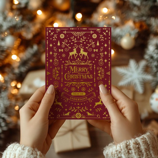 Merry Christmas Red & Gold Classic  (Merry Christmas Red & Gold Classic Foil Holiday Card)