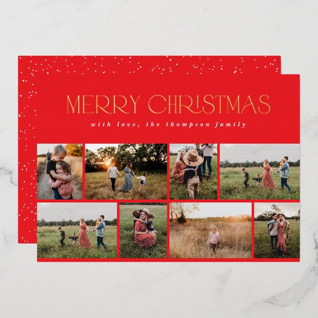 Merry Christmas Red Gold Foil Multiple Photo (Front/Back)