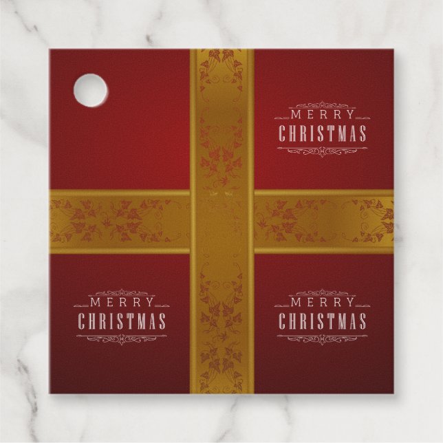 Merry Christmas Red Gold Gift Tag (Front)
