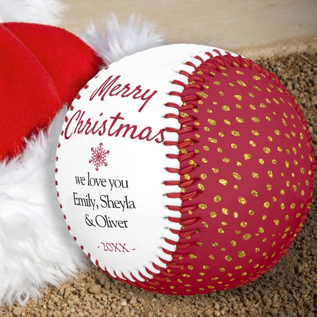 Merry Christmas Red Gold Glitter Pattern Softball (Creator Uploaded)