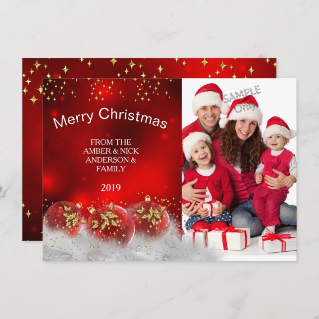 Merry Christmas Red Gold Holly baubles Invitation (Front/Back)