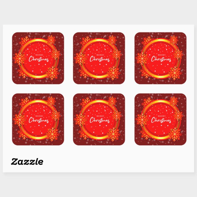 Merry Christmas Red Gold Snowflakes   Square Sticker (Sheet)