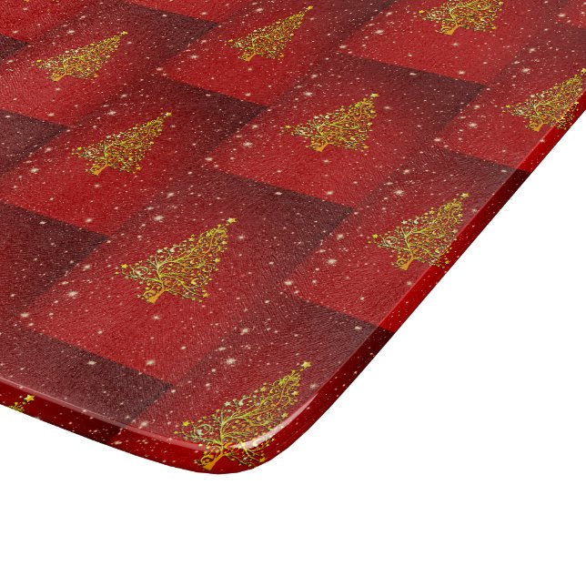 Merry Christmas Red Gold Tree Stars  Cutting Board (Corner)