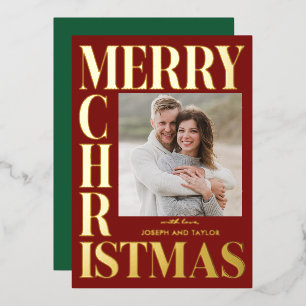 Merry Christmas Red Gold Typography Square Photo