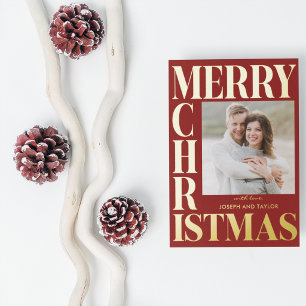 Merry Christmas Red Gold Typography Square Photo