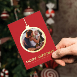 Merry Christmas Red Golden Multi Photo Ornament