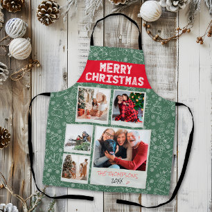 Merry Christmas Red Green 5 Photo Family Gift Apron