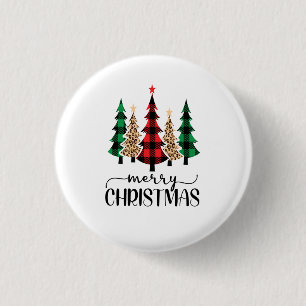 Merry Christmas Red Green and Black Plaid Trees 3 Cm Round Badge